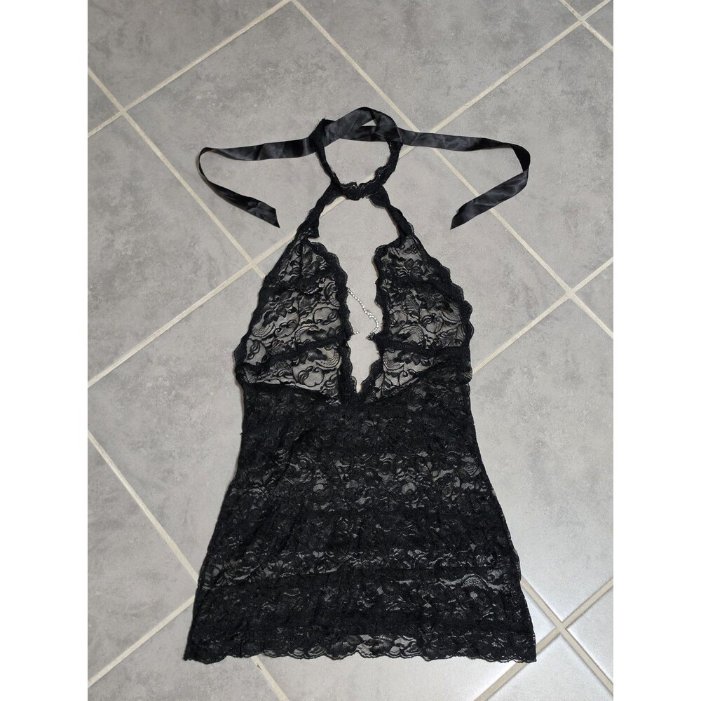 Y2K Black Lace Halter Babydoll with Rhinestone Detail